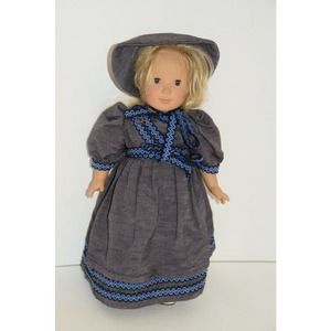 1990 GOTZ Doll 129/74 Blonde Hair Brown Eyes Blue Dress & Bonnet 19"